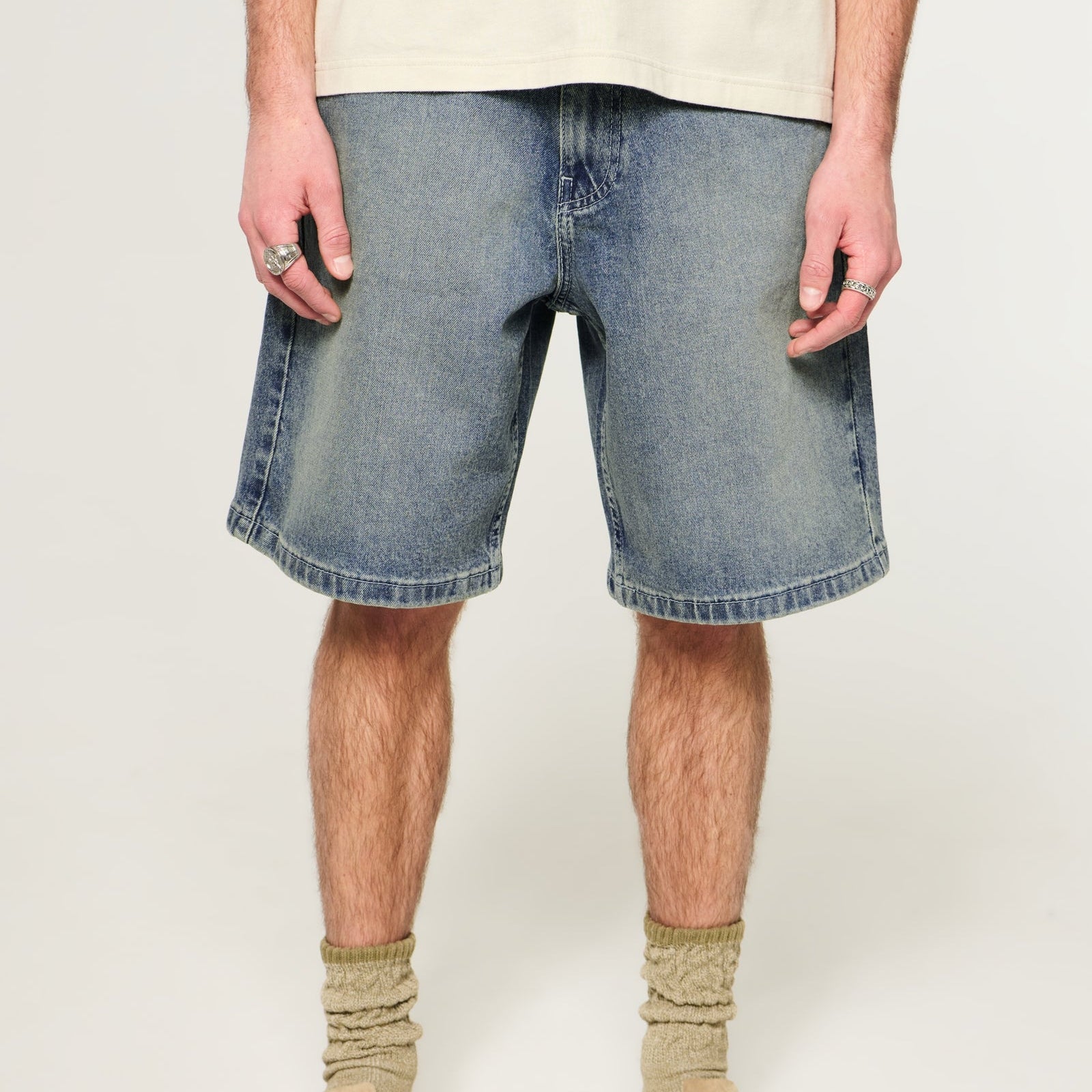 Men's knee length denim shorts