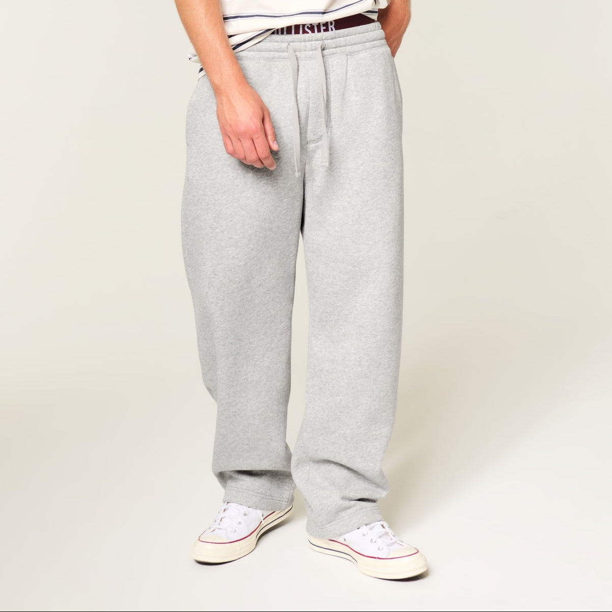 Men's light grey wide leg trousers
